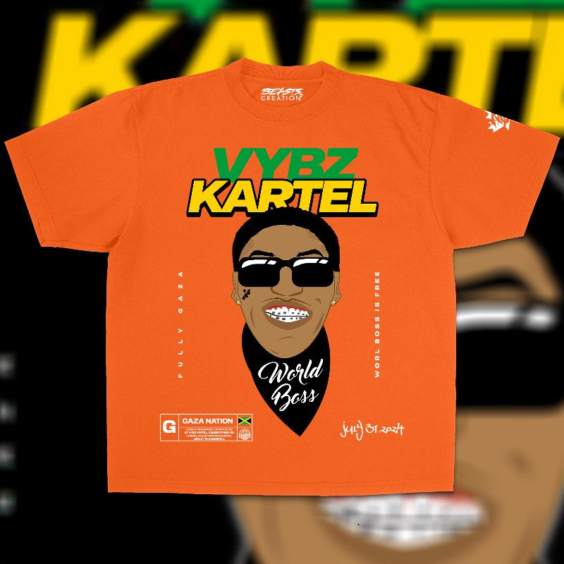 VYBZ KARTEL "KISS MI BABY" PREMIUM" UNISEX TEE IN ORANGE image 0